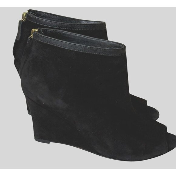 Ann Taylor Black Suede Peep Toe Wedge Booties 7.5M - Picture 6 of 12